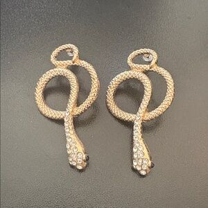 Gold Snake Earrings with Rhinestones